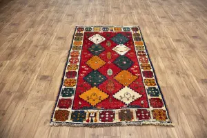 3'7x6'3 Hand Knotted Tribal Geoemetric Oriental Wool Rug