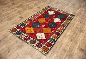 3'7x6'3 Hand Knotted Tribal Geoemetric Oriental Wool Rug