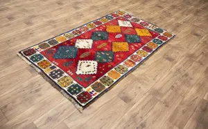 3'7x6'3 Hand Knotted Tribal Geoemetric Oriental Wool Rug