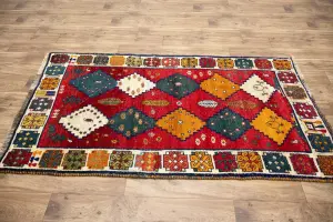 3'7x6'3 Hand Knotted Tribal Geoemetric Oriental Wool Rug
