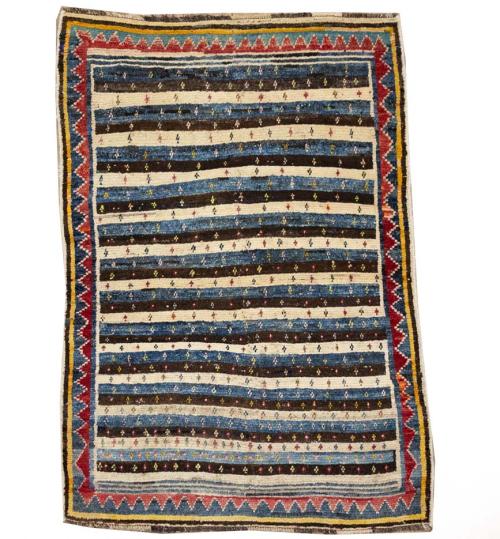 3'5x4'8 Hand Knotted Tribal Stripped Oriental Wool Rug