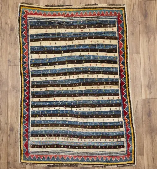 3'5x4'8 Hand Knotted Tribal Stripped Oriental Wool Rug