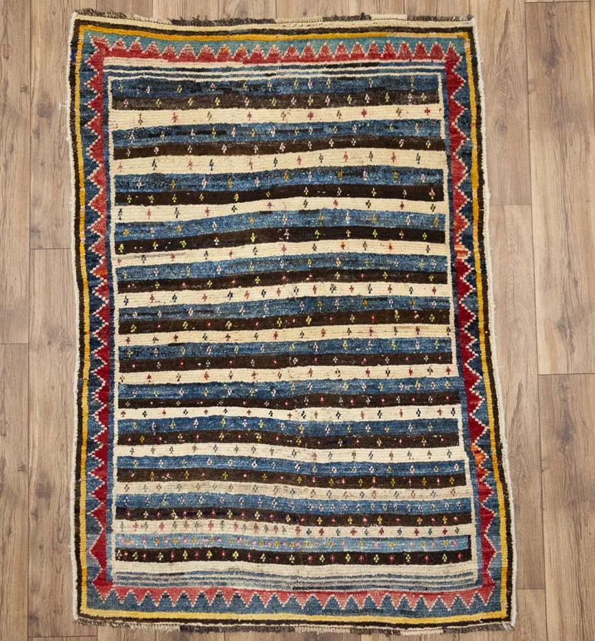 3'5x4'8 Hand Knotted Tribal Stripped Oriental Wool Rug - Image 1