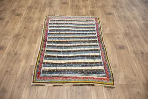 3'5x4'8 Hand Knotted Tribal Stripped Oriental Wool Rug