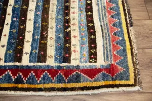 3'5x4'8 Hand Knotted Tribal Stripped Oriental Wool Rug