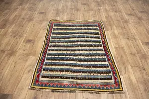 3'5x4'8 Hand Knotted Tribal Stripped Oriental Wool Rug