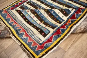 3'5x4'8 Hand Knotted Tribal Stripped Oriental Wool Rug