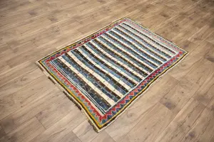 3'5x4'8 Hand Knotted Tribal Stripped Oriental Wool Rug