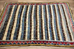 3'5x4'8 Hand Knotted Tribal Stripped Oriental Wool Rug