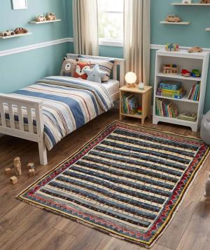 3'5x4'8 Hand Knotted Tribal Stripped Oriental Wool Rug