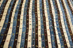 3'5x4'8 Hand Knotted Tribal Stripped Oriental Wool Rug