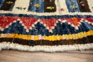 3'5x4'8 Hand Knotted Tribal Stripped Oriental Wool Rug