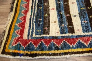 3'5x4'8 Hand Knotted Tribal Stripped Oriental Wool Rug