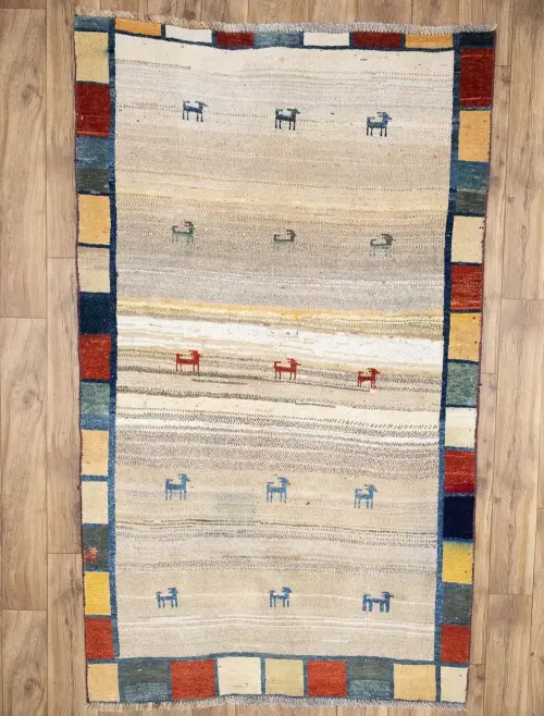 4'0x6'8 Hand Knotted Tribal Pictorial Oriental Wool Rug