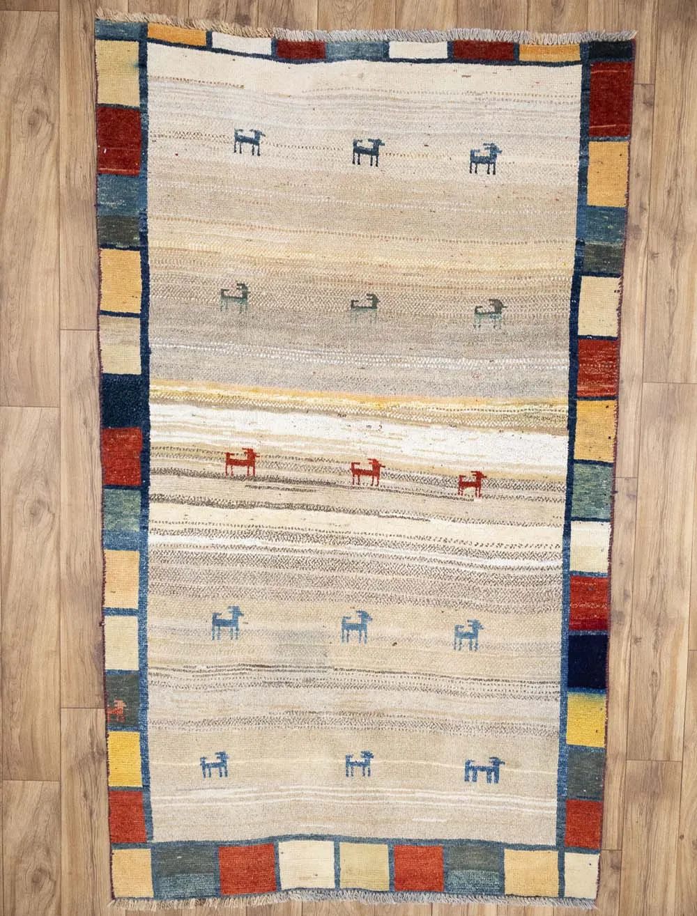 4'0x6'8 Hand Knotted Tribal Pictorial Oriental Wool Rug - Image 1
