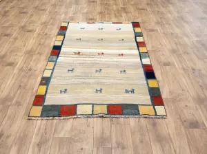 4'0x6'8 Hand Knotted Tribal Pictorial Oriental Wool Rug