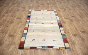 4'0x6'8 Hand Knotted Tribal Pictorial Oriental Wool Rug
