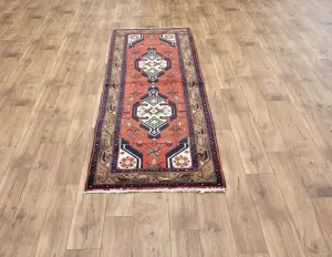 2'6x7'3 Hand Knotted Tribal Oriental Wool Runner Rug