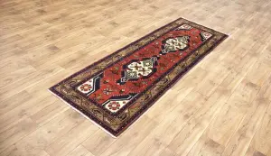 2'6x7'3 Hand Knotted Tribal Oriental Wool Runner Rug