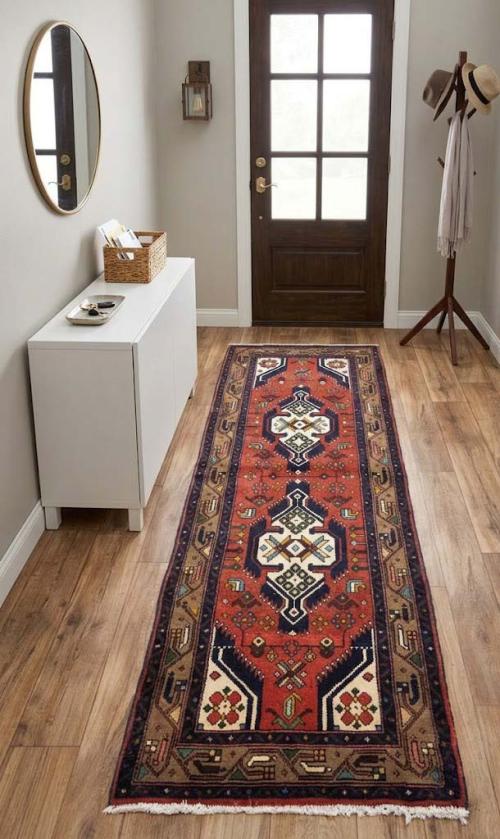 2'6x7'3 Hand Knotted Tribal Oriental Wool Runner Rug