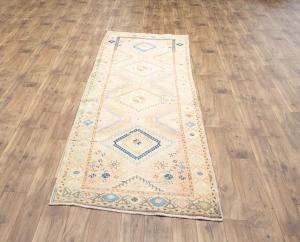 3'5x9'7 Hand Knotted Tribal Geometric Oriental Wool Runner Rug