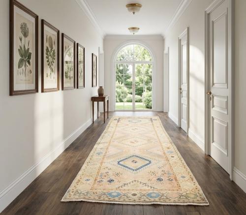 3'5x9'7 Hand Knotted Tribal Geometric Oriental Wool Runner Rug