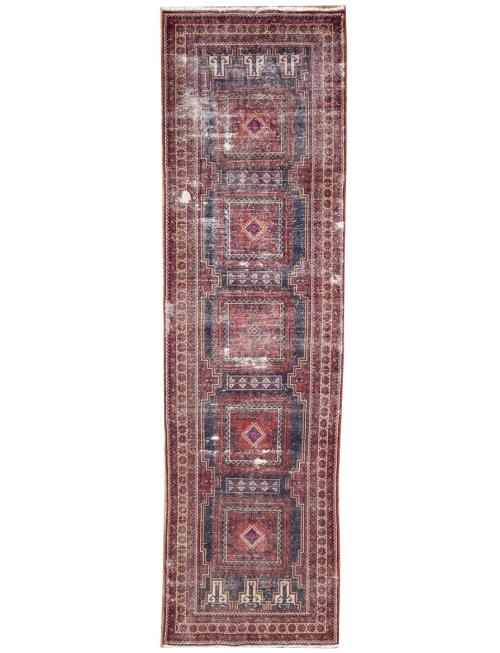 3'4x11'9 Hand Knotted Geometric Oriental Wool Runner Rug