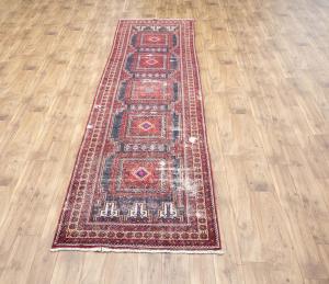 3'4x11'9 Hand Knotted Geometric Oriental Wool Runner Rug