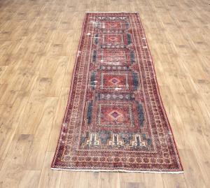 3'4x11'9 Hand Knotted Geometric Oriental Wool Runner Rug