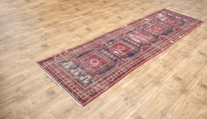 3'4x11'9 Hand Knotted Geometric Oriental Wool Runner Rug