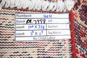 3'4x11'9 Hand Knotted Geometric Oriental Wool Runner Rug