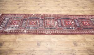3'4x11'9 Hand Knotted Geometric Oriental Wool Runner Rug