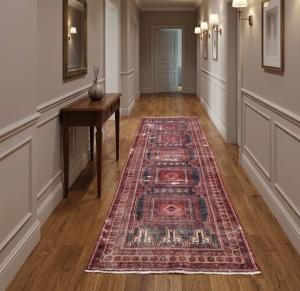3'4x11'9 Hand Knotted Geometric Oriental Wool Runner Rug