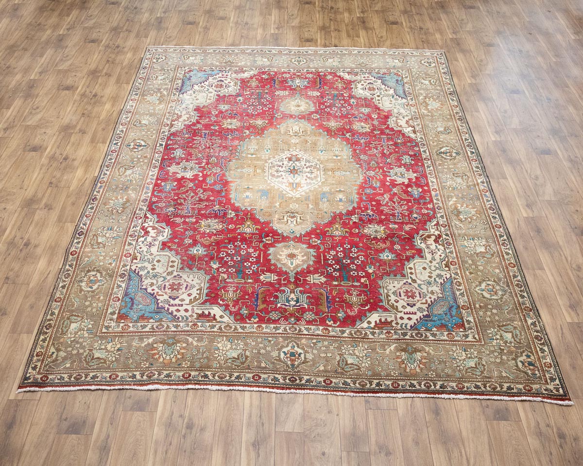 9'7x12'7 Hand Knotted Red Floral Classic Oriental Wool Rug - Image 1