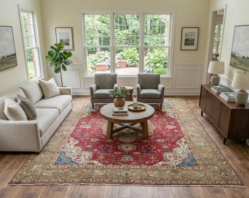 9'7x12'7 Hand Knotted Red Floral Classic Oriental Wool Rug