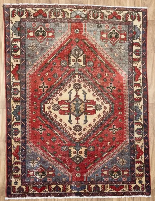 5'0x6'9 Hand Knotted Tribal Geometric Oriental Wool Rug