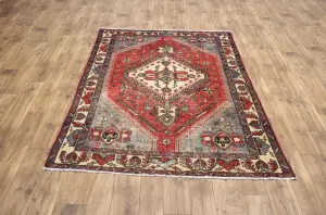 5'0x6'9 Hand Knotted Tribal Geometric Oriental Wool Rug