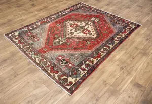 5'0x6'9 Hand Knotted Tribal Geometric Oriental Wool Rug