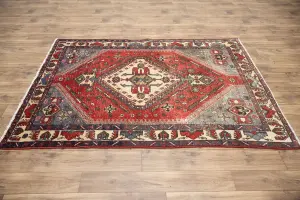5'0x6'9 Hand Knotted Tribal Geometric Oriental Wool Rug