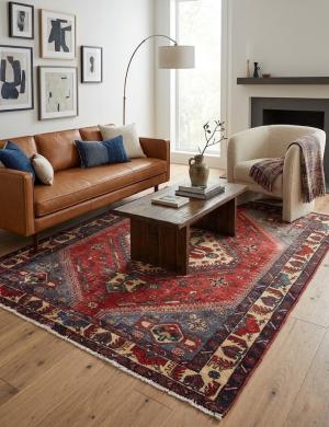 5'0x6'9 Hand Knotted Tribal Geometric Oriental Wool Rug