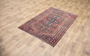 4'0x6'5 Hand Knotted Tribal Geometric Oriental Wool Rug