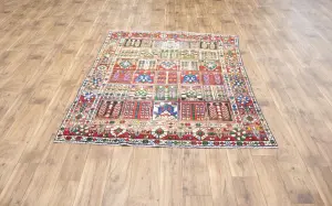 5'0x6'5 Hand Knotted Tribal Pictorial Oriental Wool Rug