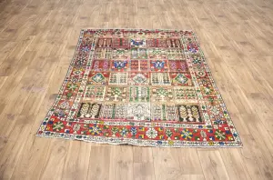 5'0x6'5 Hand Knotted Tribal Pictorial Oriental Wool Rug