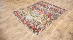 5'0x6'5 Hand Knotted Tribal Pictorial Oriental Wool Rug