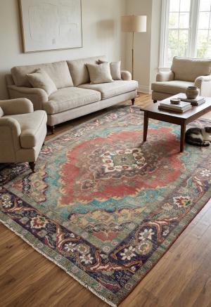 6'4x9'4 Hand Knotted Muted Floral Classic Oriental Wool Rug