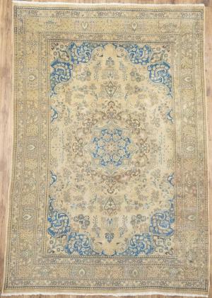 6'3x9'3 Hand Knotted Muted Floral Classic Oriental Wool Rug