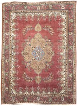 9'7 x 13'0 Hand Knotted Traditional Red Floral Wool Rug