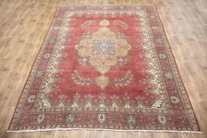 9'7 x 13'0 Hand Knotted Traditional Red Floral Wool Rug