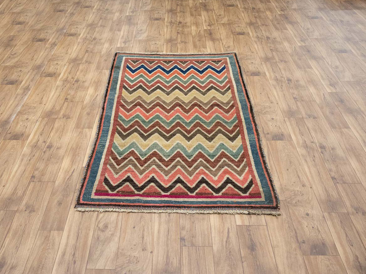 3'10x6'6 Hand Knotted Tribal Striped Oriental Wool Rug - Image 3
