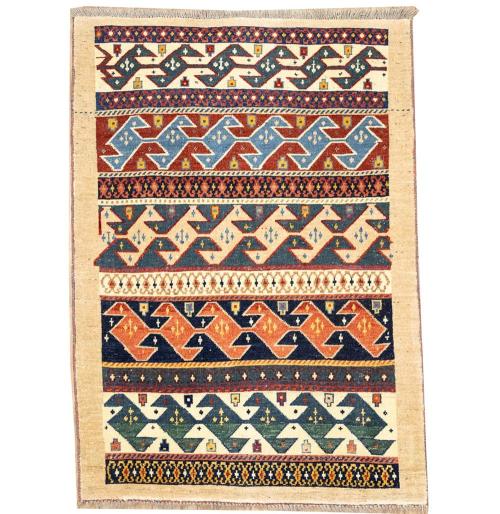 3'5x4'10 Hand Knotted Tribal Striped Oriental Wool Rug